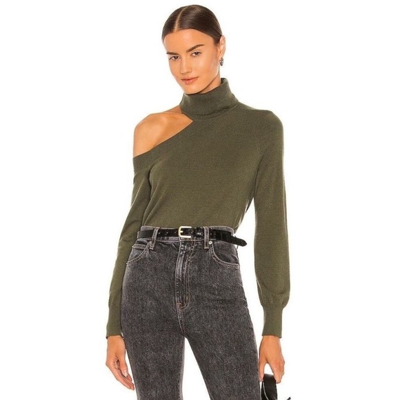 L’AGENCE Easton One Shoulder Sweater in Army - Picture 1 of 11